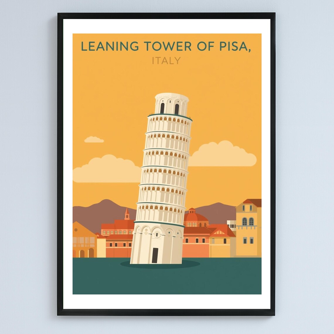 Leaning Tower Of Pisa Italy Minimal Warm Landmark Travel Poster