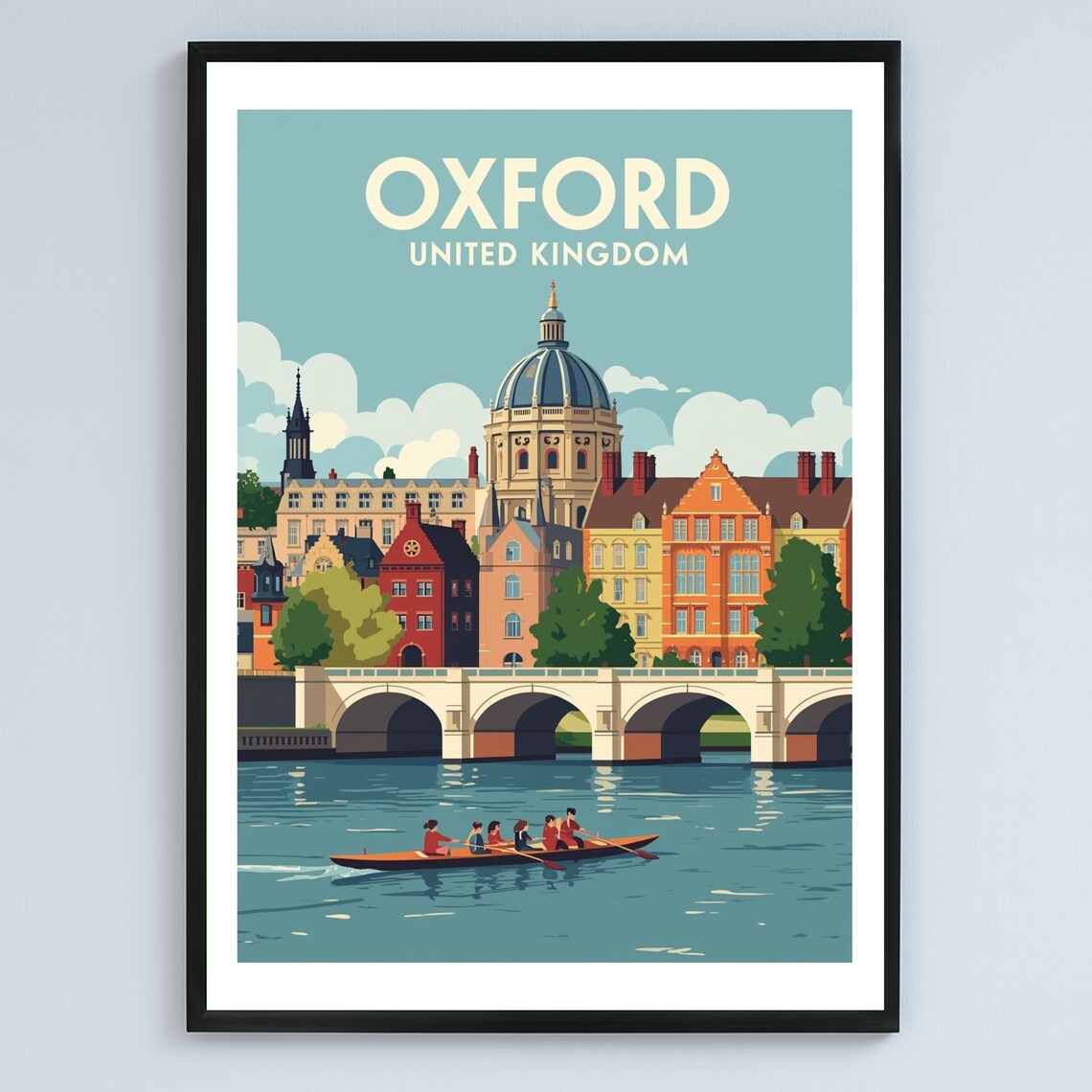 Oxford United Kingdom Vintage Travel Style Rowing River Poster
