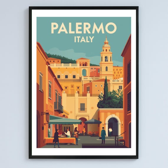 Palermo Italy Market Scene Warm Mediterranean City Illustration Art