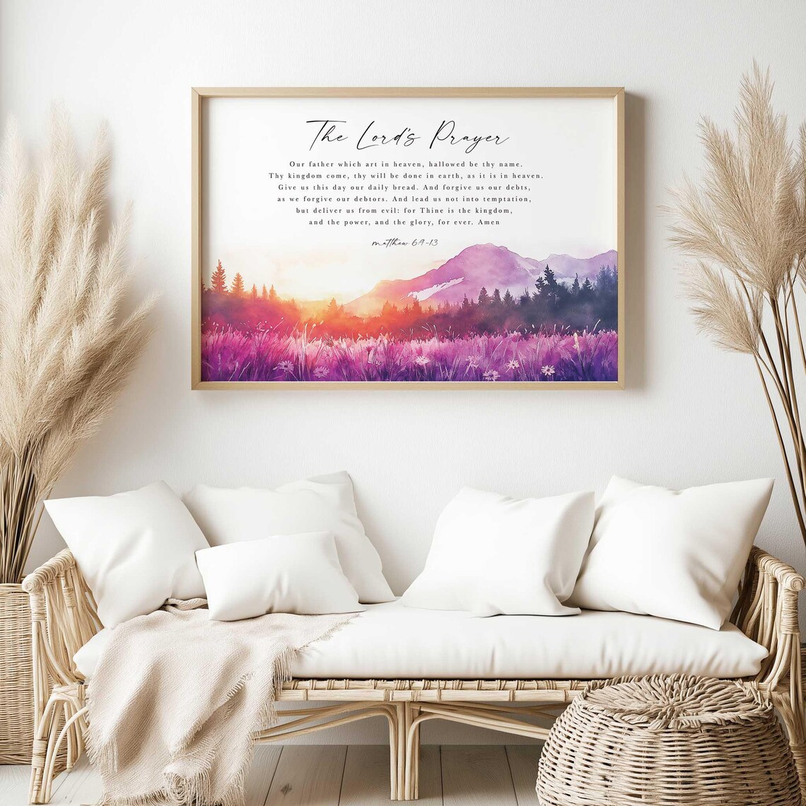 The Lord's Prayer Matthew 6:9-13 Purple Sunset Mountain Poster - Image 2