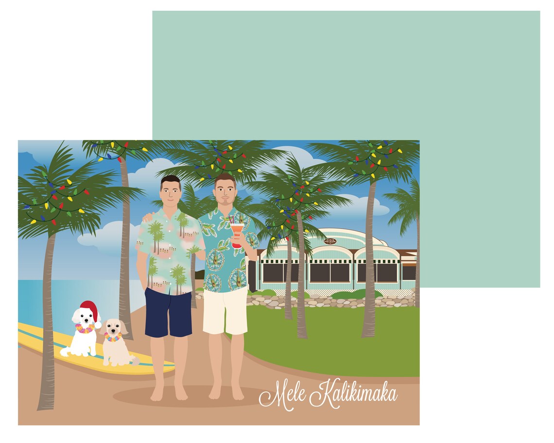 Custom Family Christmas Card Canoe Lake Holiday Illustration Poster - Image 4