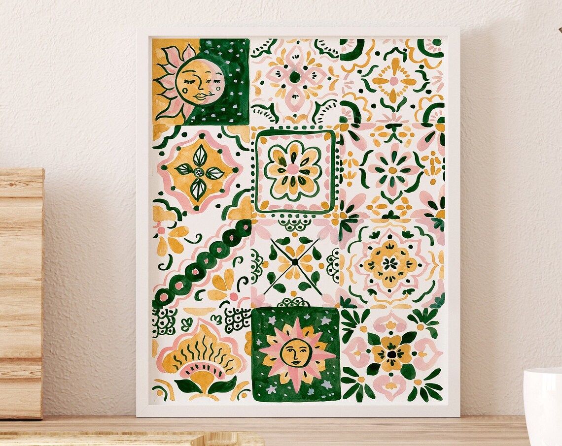 Talavera Tiles Art Print, Boho Mexican Wall Decor - Image 3