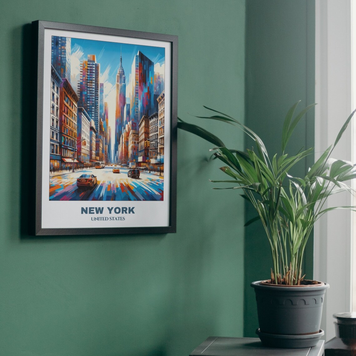 New York Empire State Building Colorful Street Scene Travel Poster - Image 5