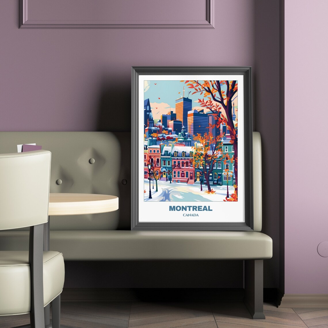 Montreal Canada Snowy Street Colorful Rowhouses Winter City Poster - Image 2