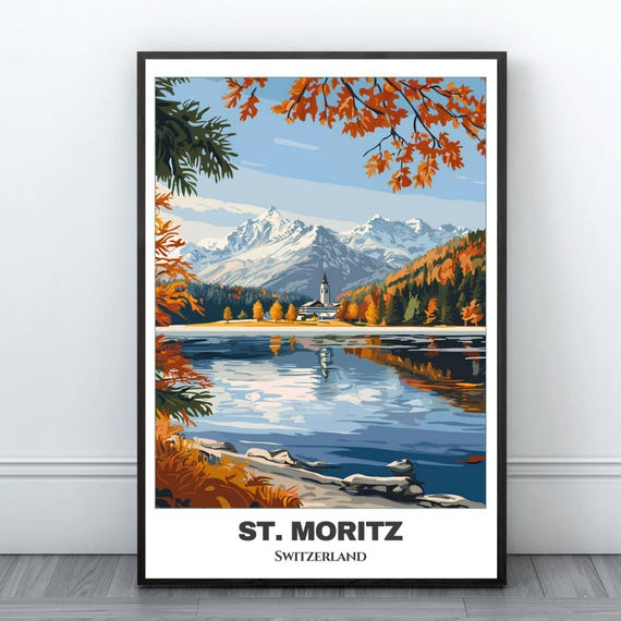 Sankt Moritz Travel Poster Switzerland Travel Poster Citycape Painting Wall Art Print St Moritz Decor Switzerland Trip