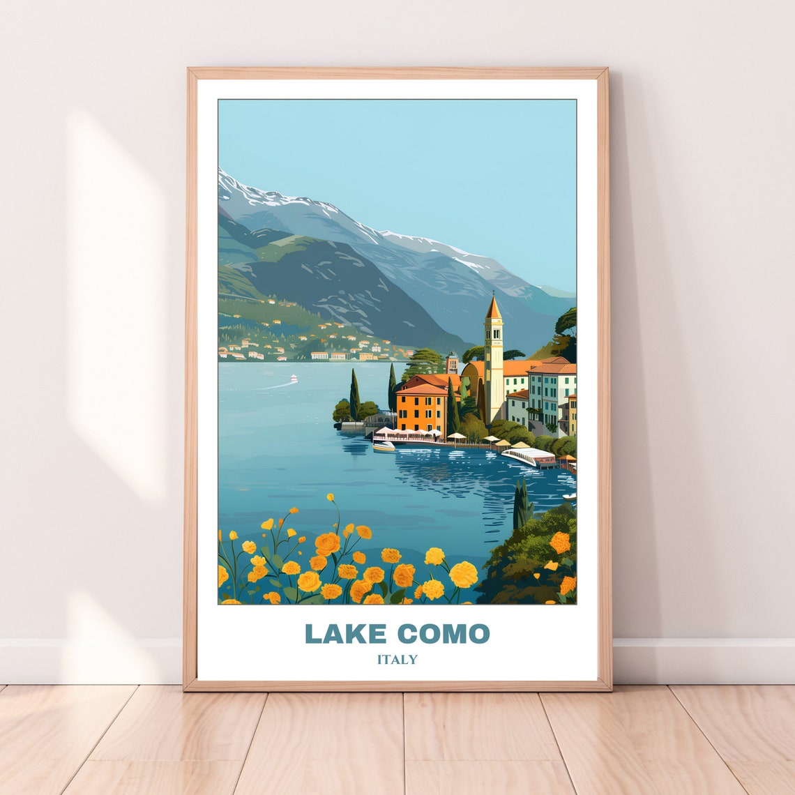 Lake Como Italy Village Church Bell Tower Mountains Travel Poster - Image 4