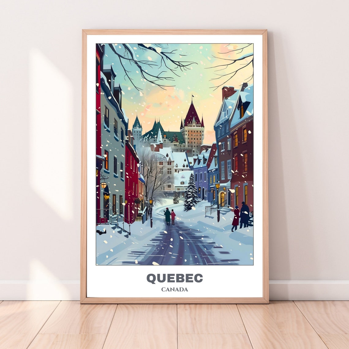 Quebec Canada Winter Snowfall Old Quebec Street Snowy Evening Poster - Image 4