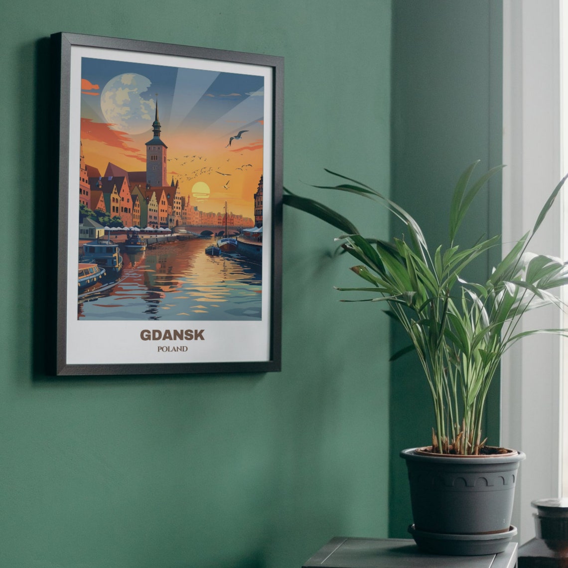 Gdansk Sunset Harbor Moonlit Waterfront Old Town Boats Poster - Image 4