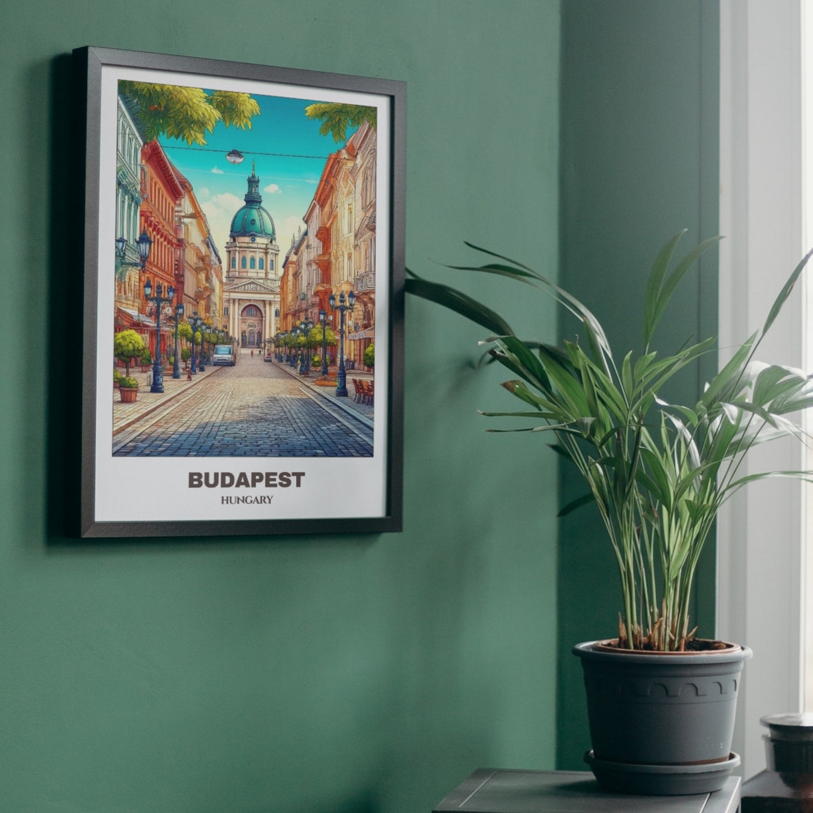 Budapest Hungary Historic Basilica Cobbled Street Summer Day Poster - Image 5