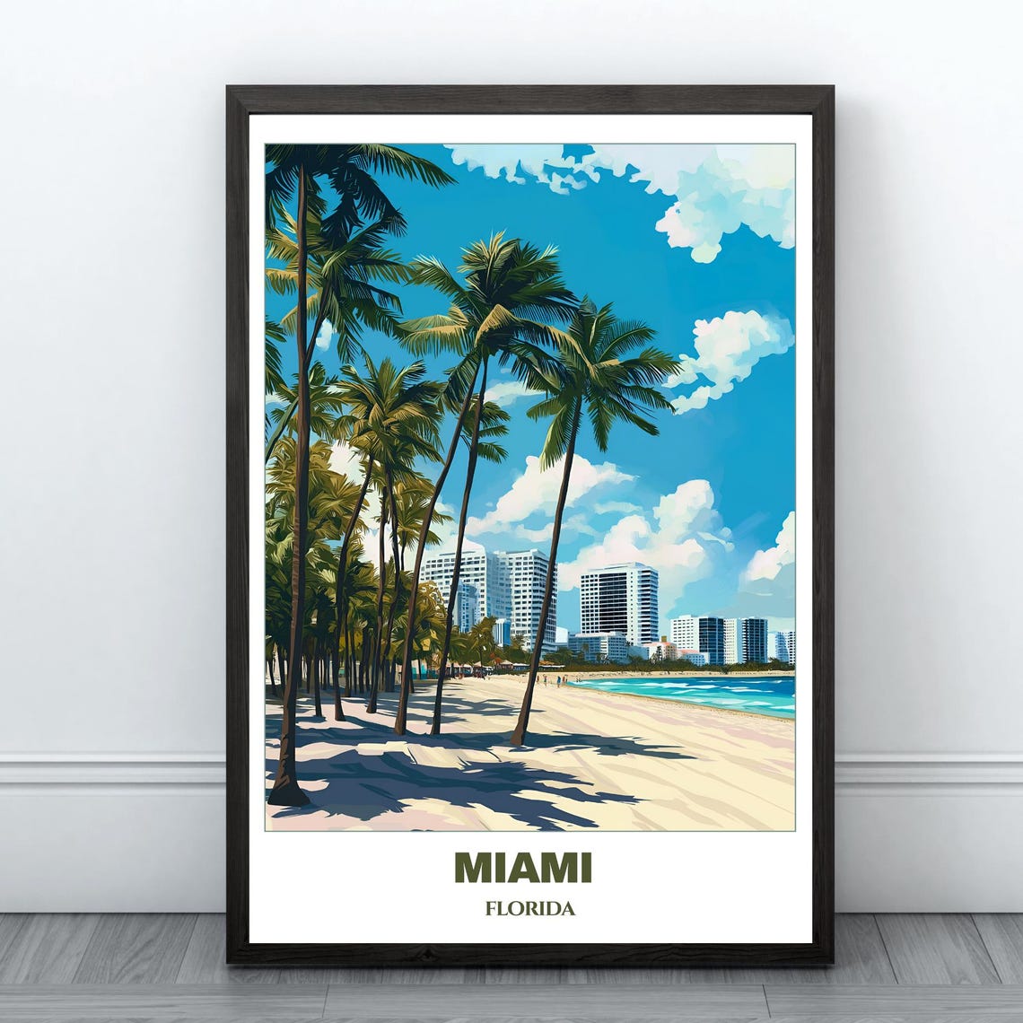 Miami Beach Palm Trees High Rise Hotels Turquoise Sea Poster