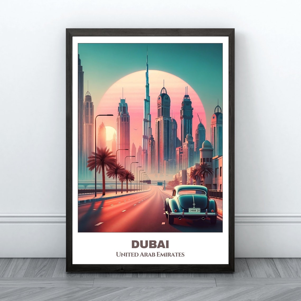 Dubai Travel Poster United Arab Emirates Travel Poster Cityscape Painting Print Wall Art Travel Room Decor Dubai Trip