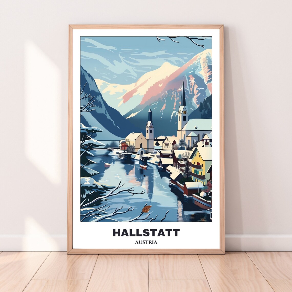 Hallstatt Austria Alpine Lake Church Snow Capped Mountains Poster - Image 4