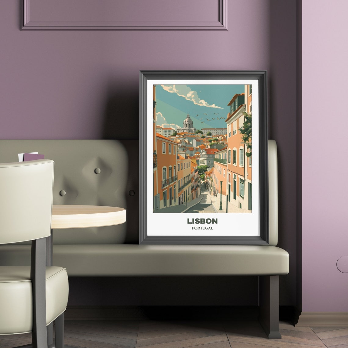 Lisbon Portugal Old Cobbled Hill Street Toward Domed Church Poster - Image 2