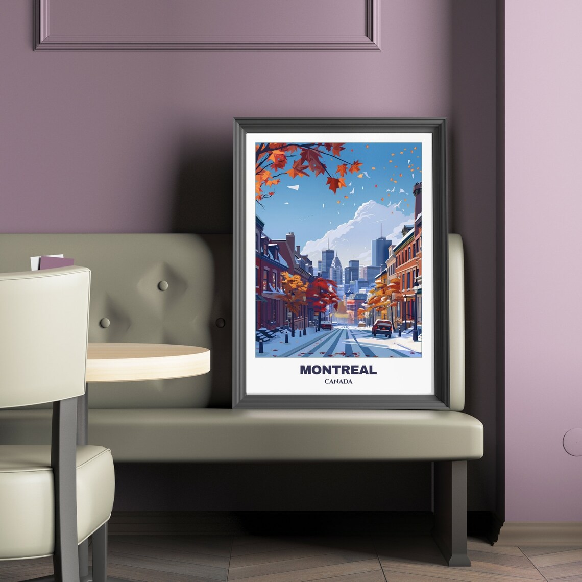 Montreal Canada Snowy Maple Street Residential Winter Scene Poster - Image 2