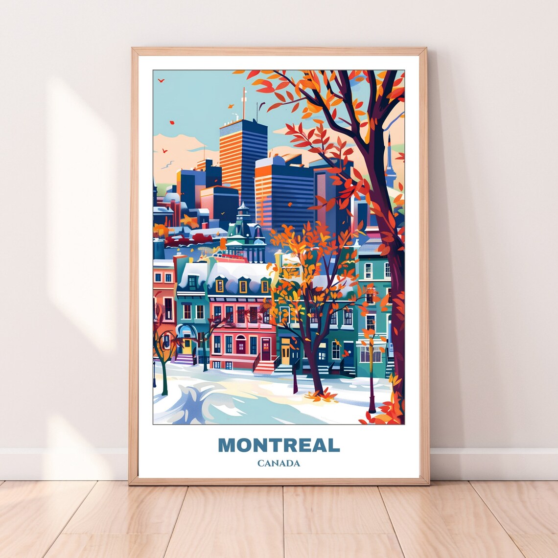 Montreal Canada Snowy Street Colorful Rowhouses Winter City Poster - Image 4