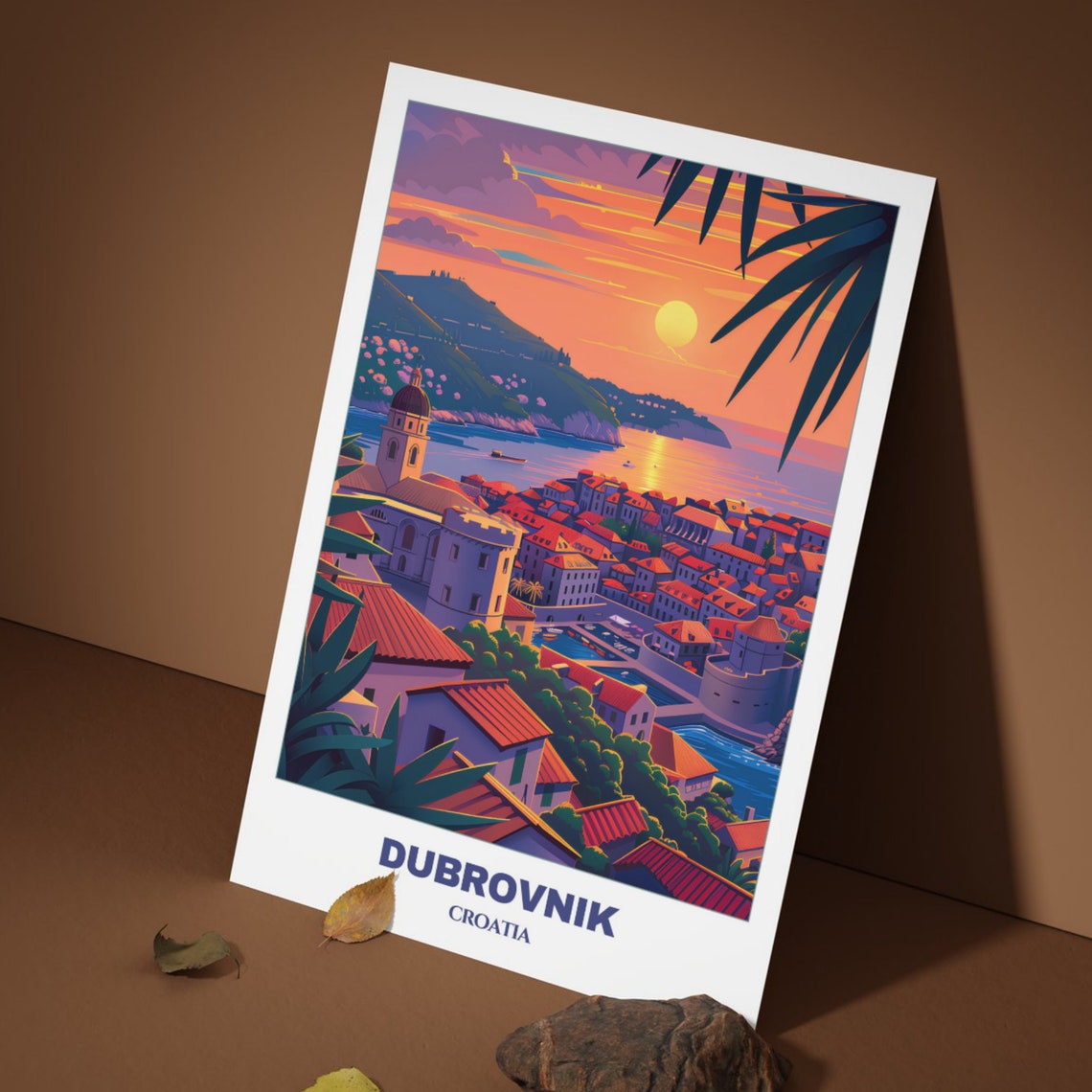 Dubrovnik Croatia Sunset Red Roofs Harbor Bells Travel Poster - Image 3