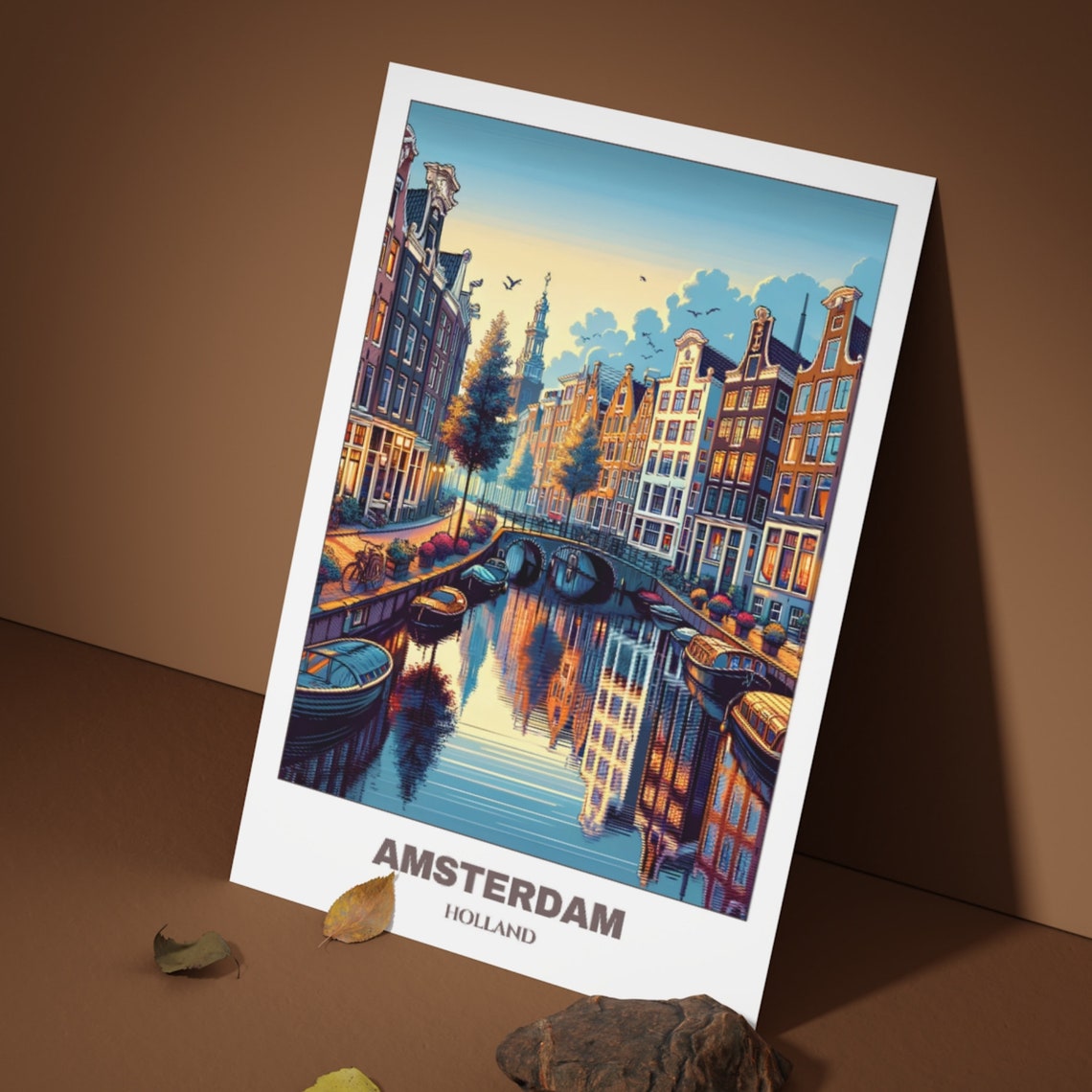Amsterdam Travel Poster Holland Travel Poster Cityscape Painting Print Wall Art Amsterdam Decor Holland Travel Print - Image 3