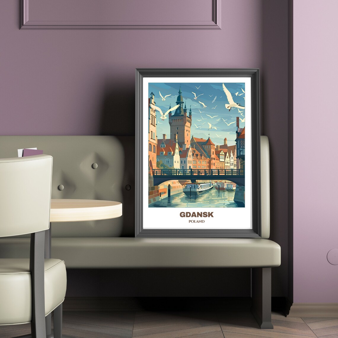 Gdansk Canal Bridge Historic Town Ferry Boat Seagulls Poster - Image 2