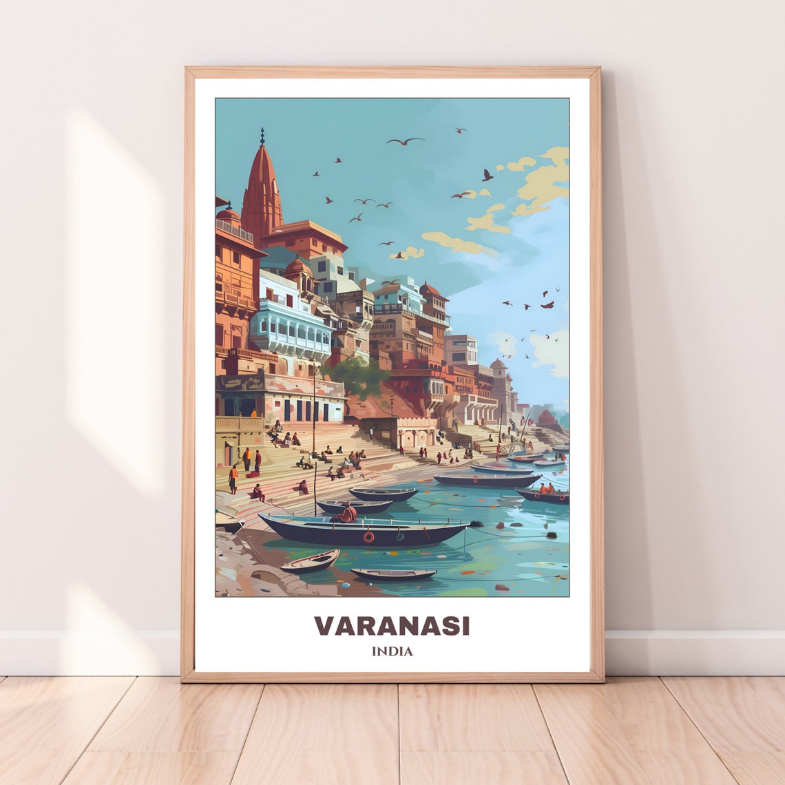 Varanasi India Ganges River Boats Temple Ghats Travel Poster - Image 5