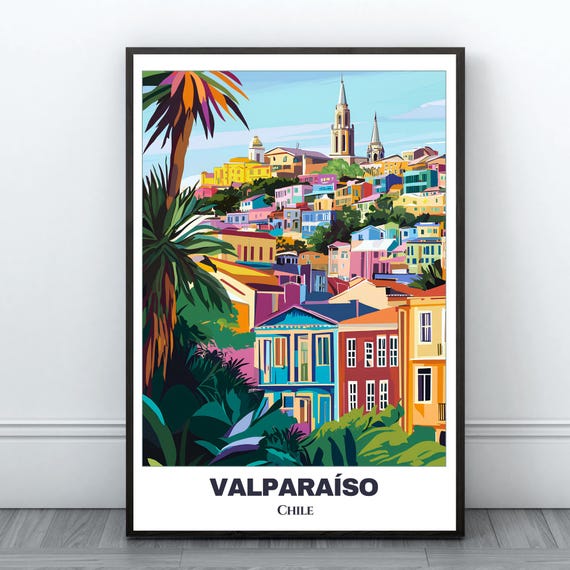 Valparaso Travel Poster Chile Travel Poster Citycape Painting Wall Art Print Valparaso Home Decor Chile Illustration