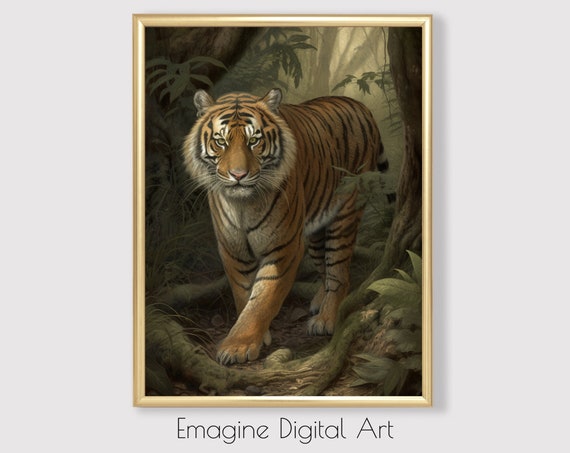 Art Bengal Tiger Drawing In Jungle Picture Wall Decor To Print And Frame Wl12