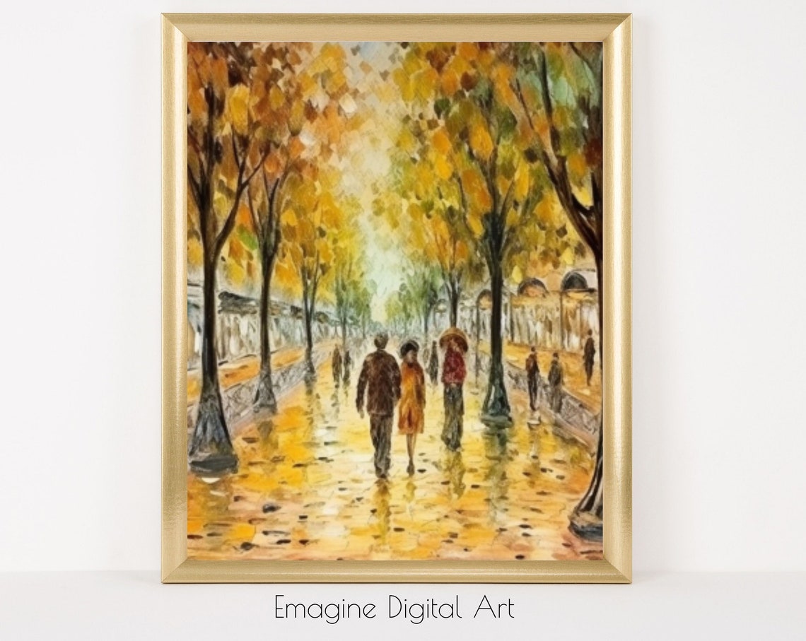 Parisian Promenade Colorful Impressionist Painting Autumn Poster
