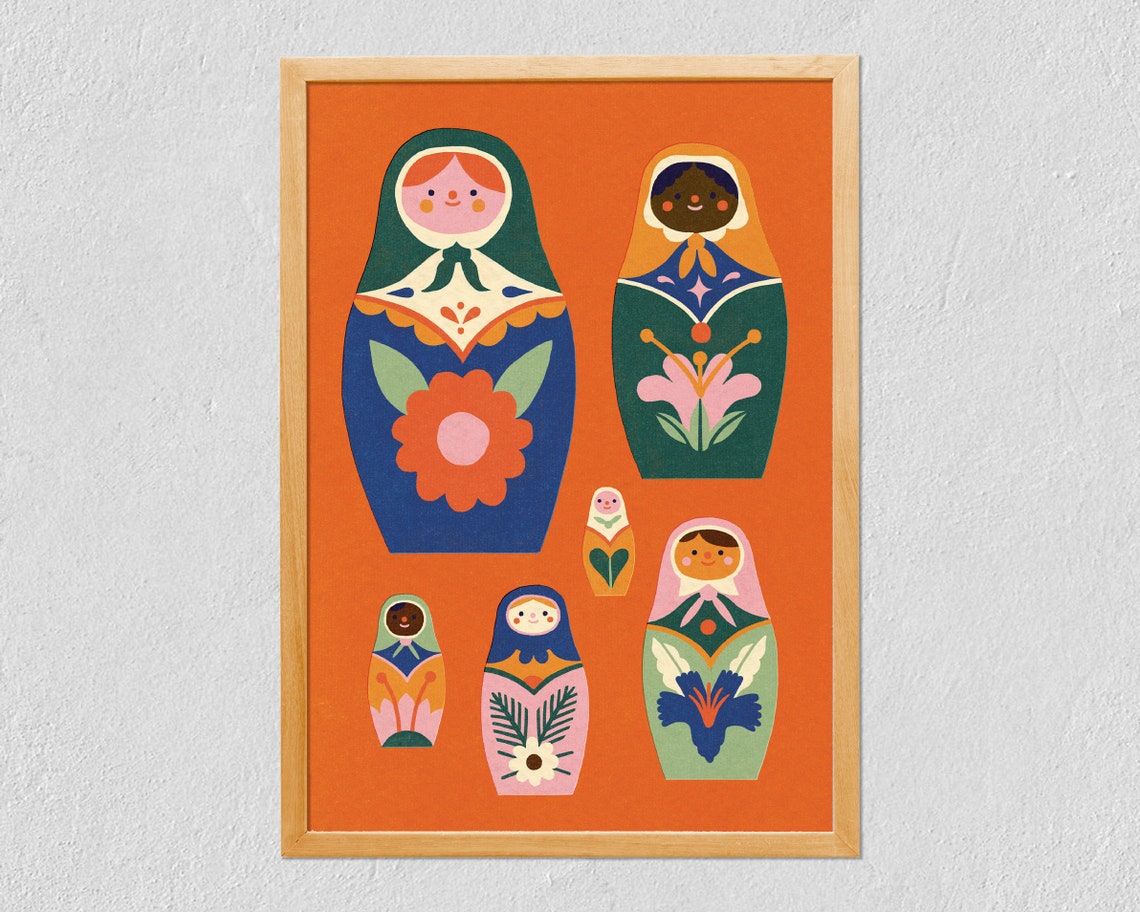 Colorful Matryoshka Nesting Dolls Russian Folk Art Illustration Poster - Image 3