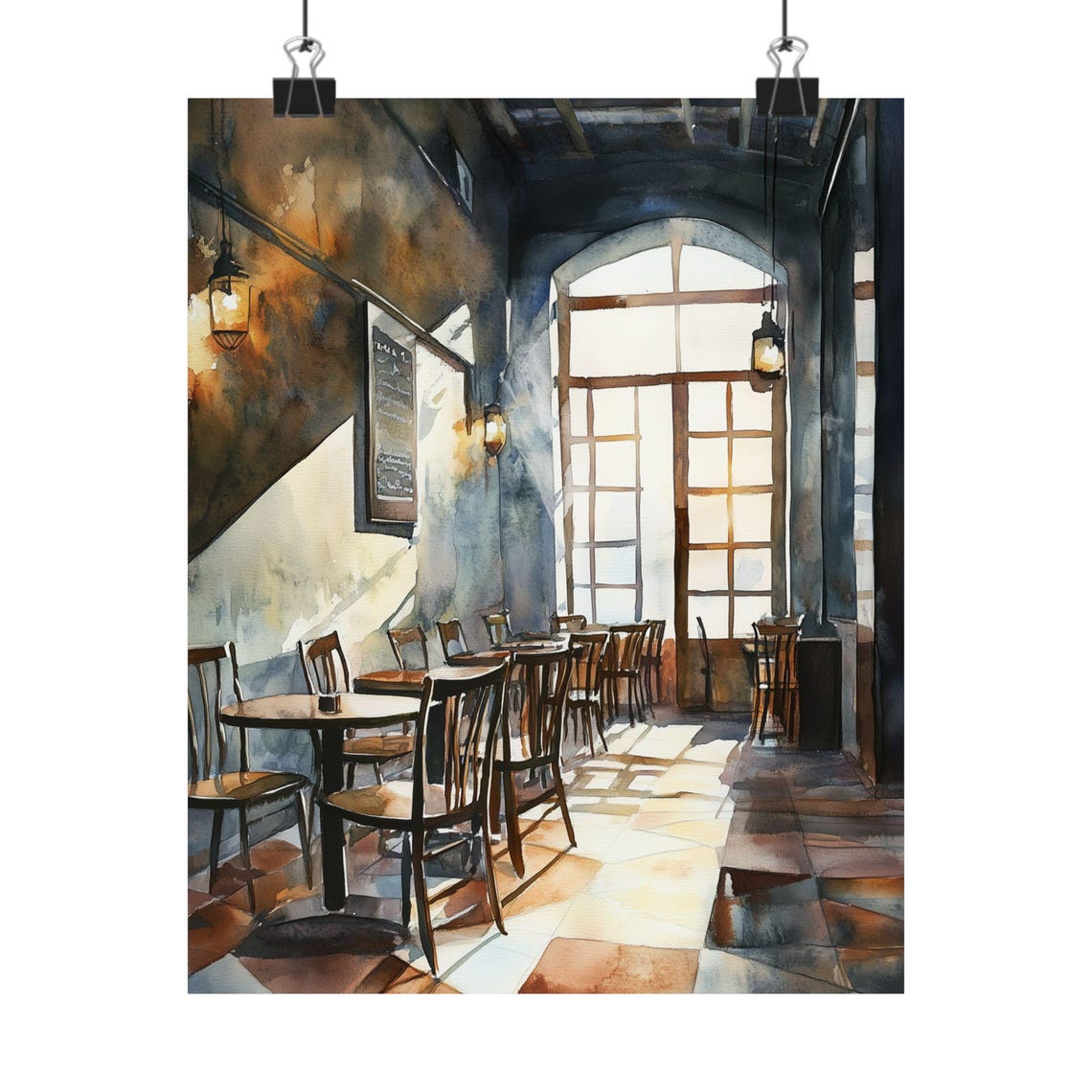 Empty Coffee Shop Morning Sunlight Quiet Interior Cafe Poster