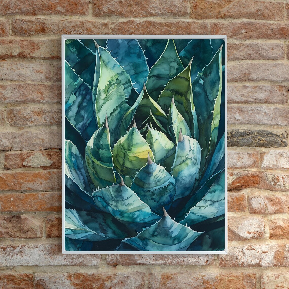 Agave Heart Close Up Blue Green Watercolor Succulent Art Print - Image 6