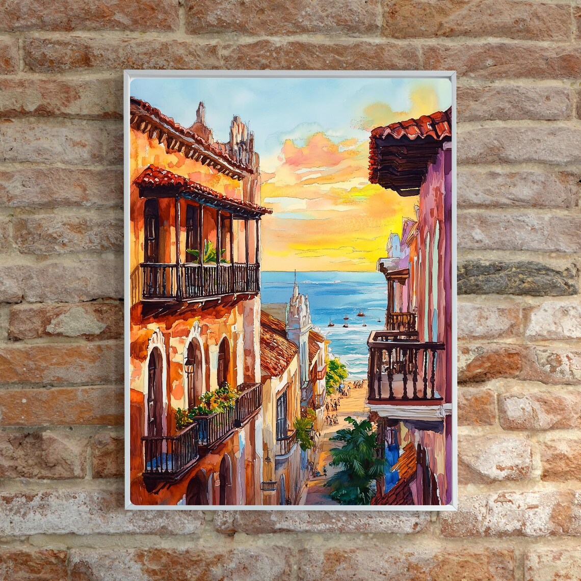 Colonial Street Leading to the Sea in Cartagena at Sunset Poster - Image 6