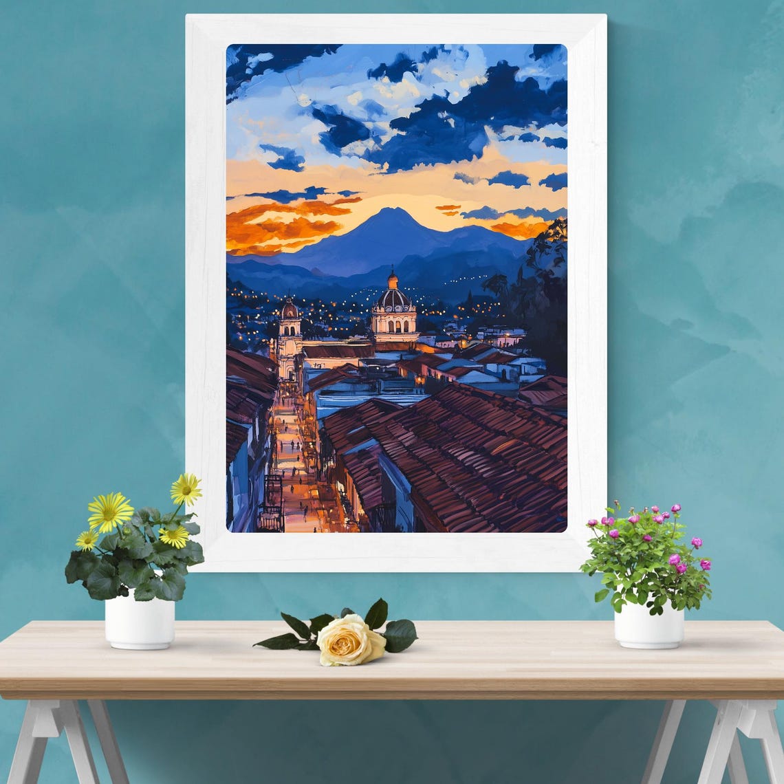 Quetzaltenango Guatemala City Lights with Volcano Behind Poster - Image 2