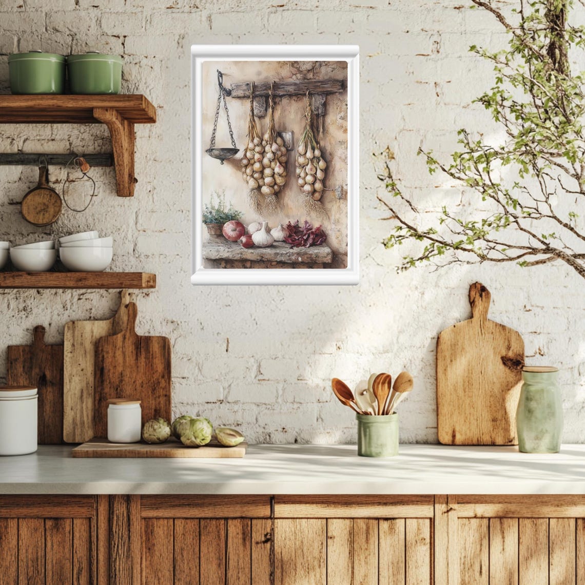 Hanging Onion Garlic Braids Rustic Pantry Farmhouse Still Life Poster - Image 4