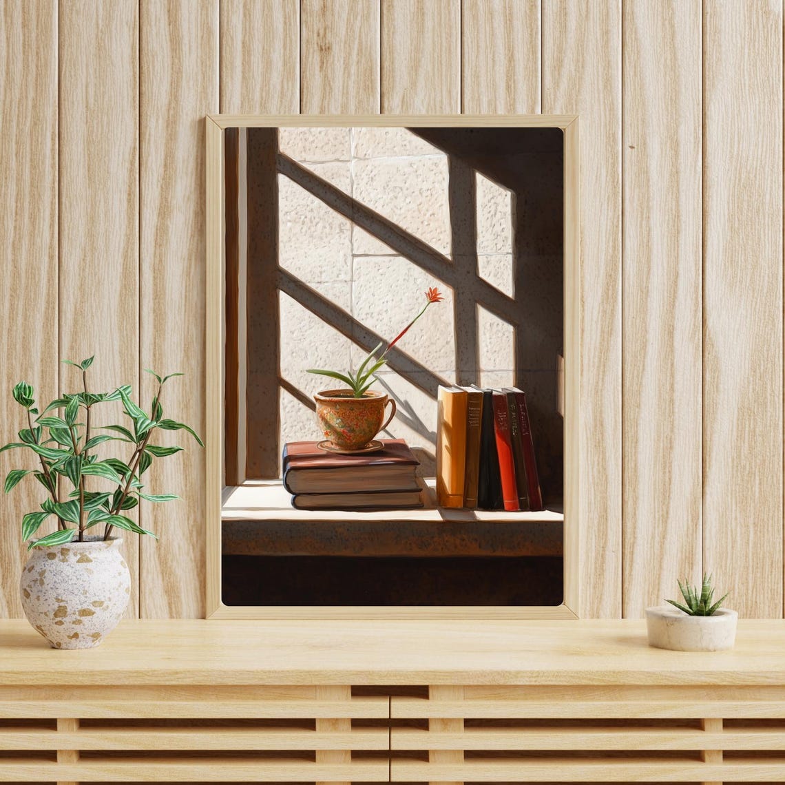 Sunlit Window Books Potted Flower Still Life Reading Nook Poster - Image 4