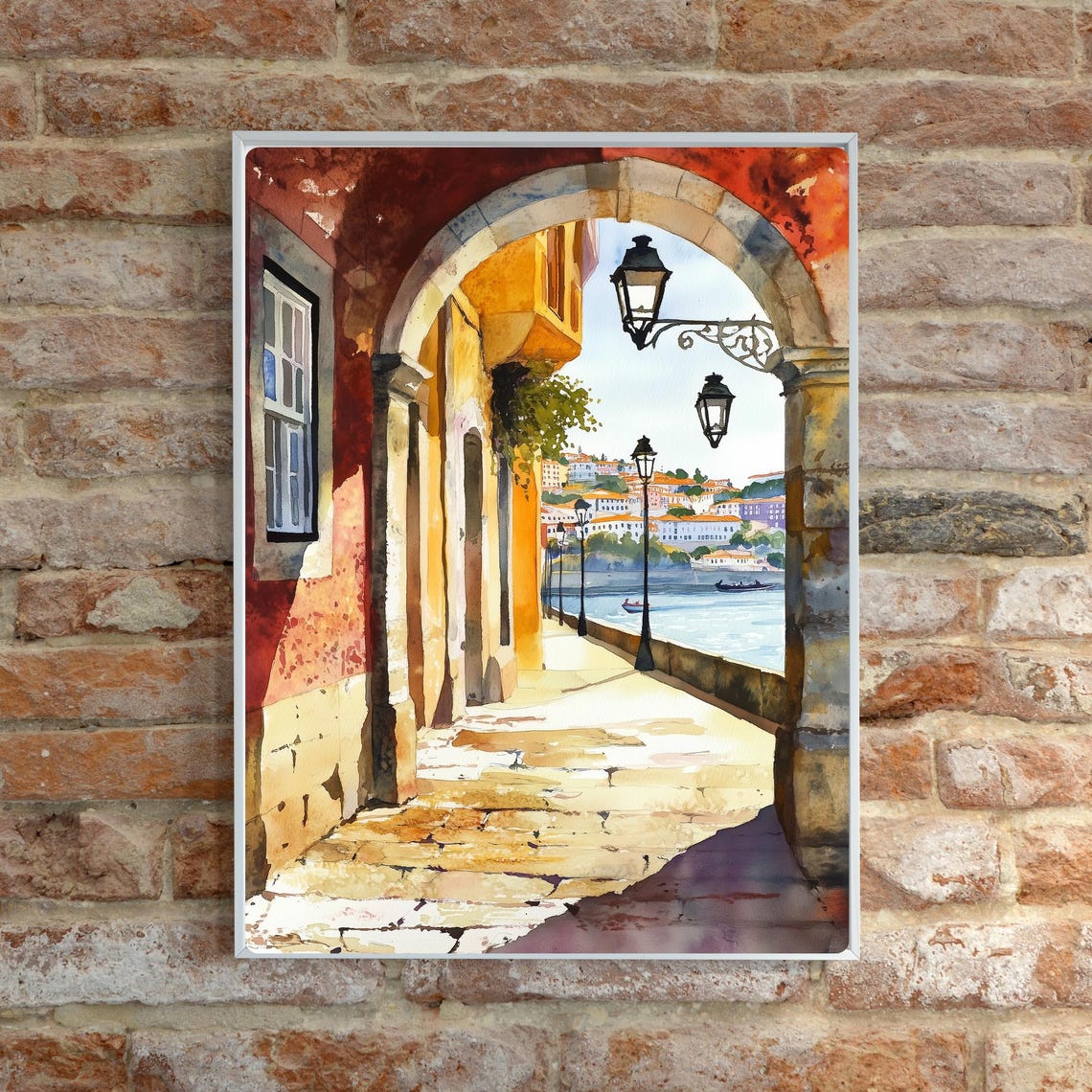 Porto Stone Arch Overlook with Douro River View Watercolor Poster - Image 4