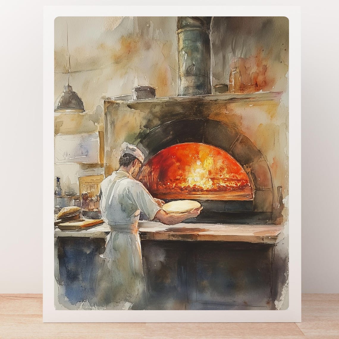Italian Pizzaiolo Wood Fired Pizza Oven Kitchen Watercolor Poster - Image 2