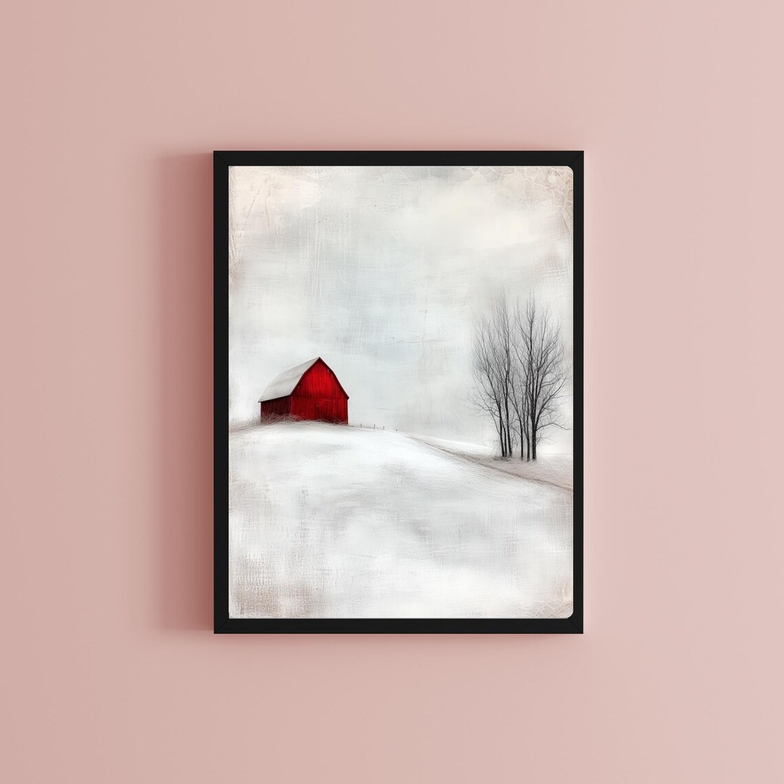 Red Barn Winter Art Print, Rustic Americana Decor - Image 2