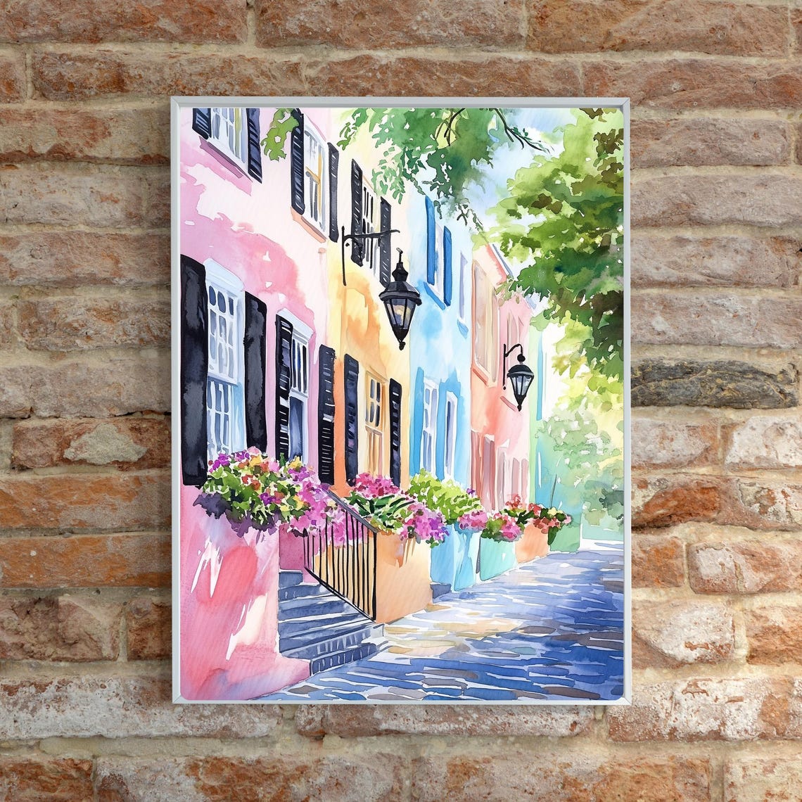 Rainbow Row Charleston Art Print South Carolina Watercolor Historic Downtown House Painting Southern Architecture Wall Art - Image 3