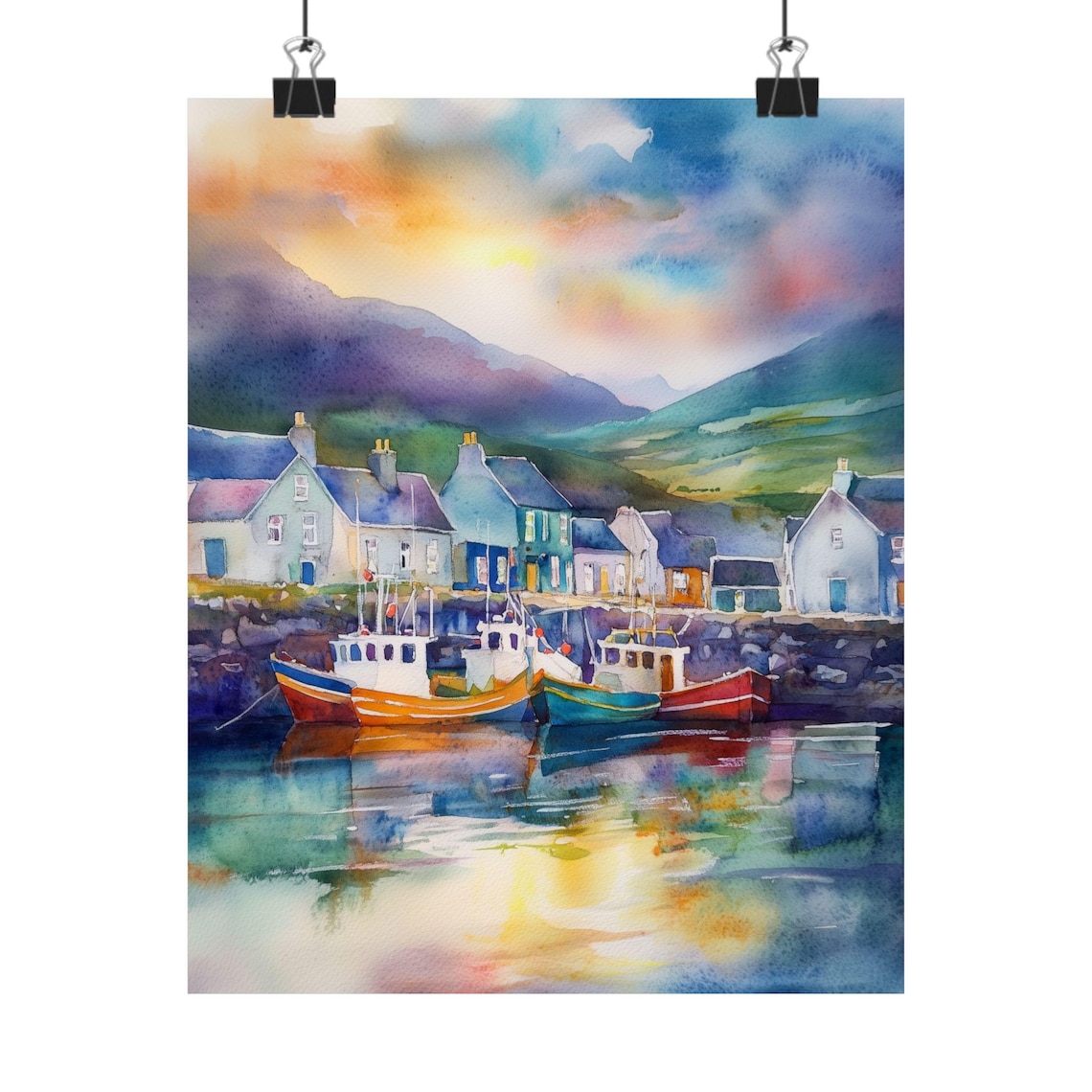 Dingle, Ireland Watercolor Harbor Scene Art Print