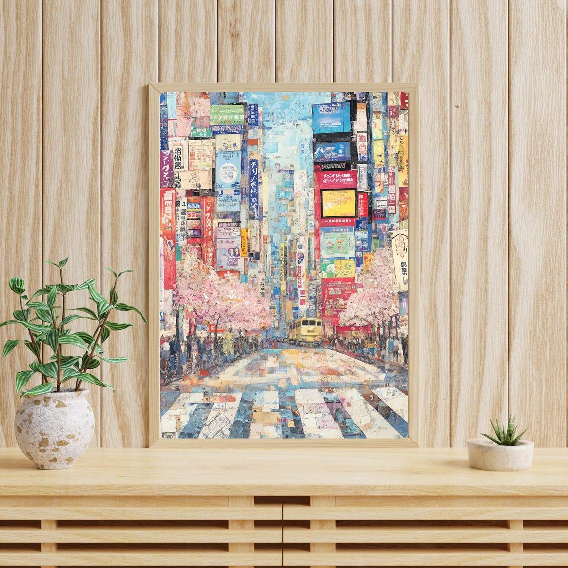 Tokyo Shibuya Street Collage Cherry Blossom Billboards Japan Poster - Image 3