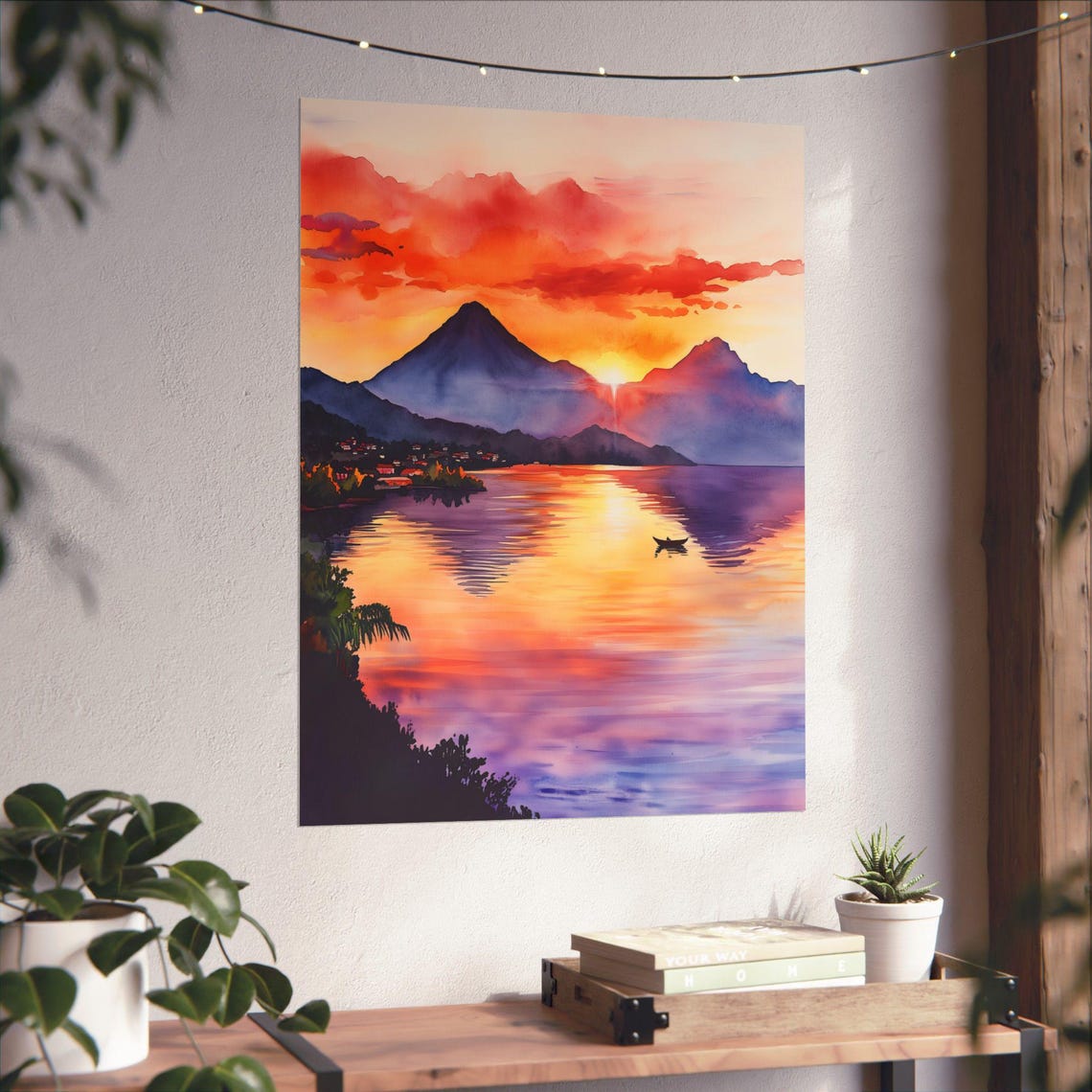 Sunrise Over Lake Atitlan with Volcanoes and a Lone Canoe Poster - Image 6