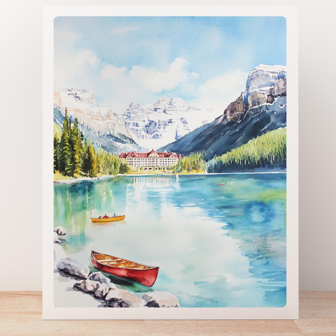 Lake Louise Red Canoe Beneath the Snowy Canadian Rockies Poster - Image 5