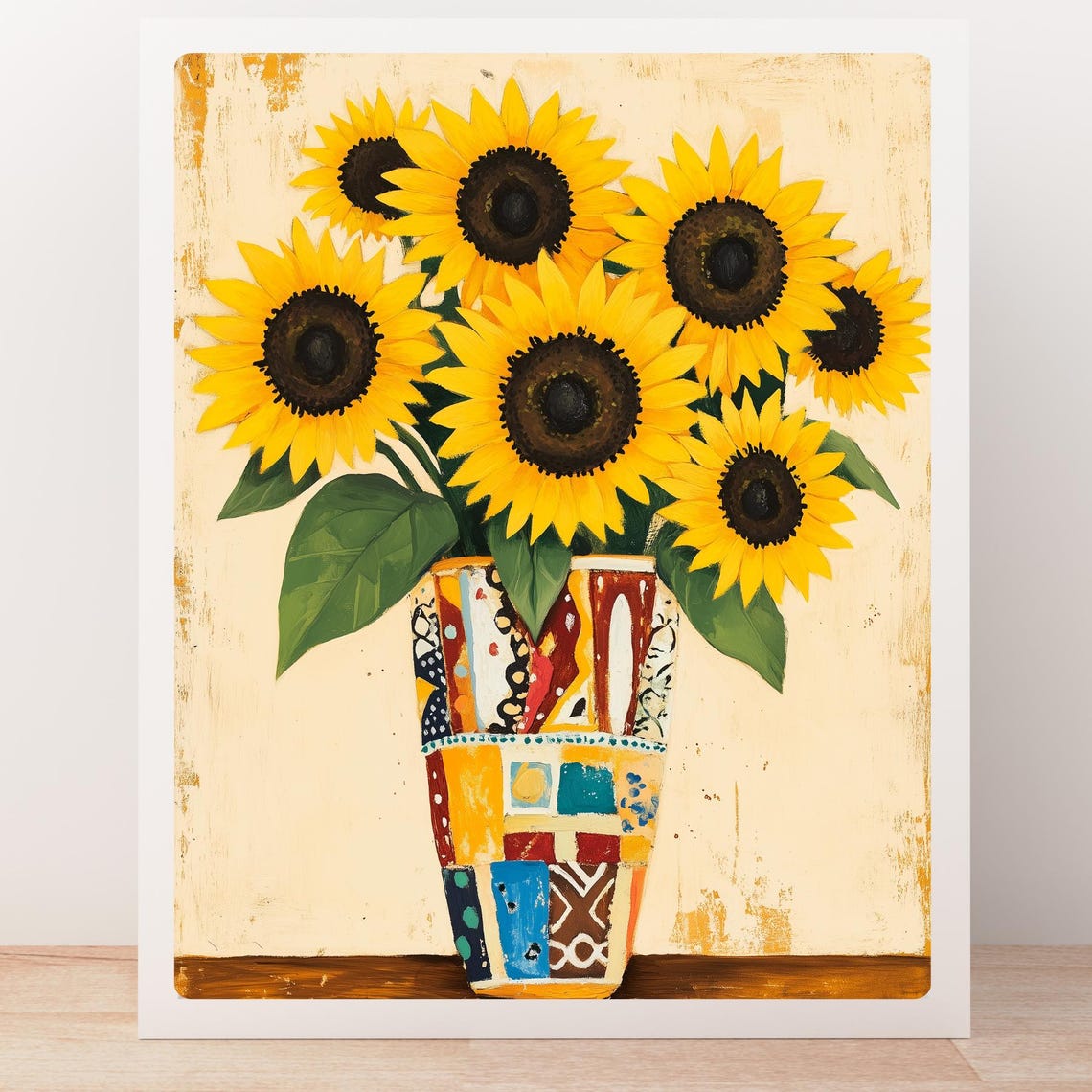 Bright Sunflowers in Patchwork Vase Cheerful Summer Floral Poster - Image 5