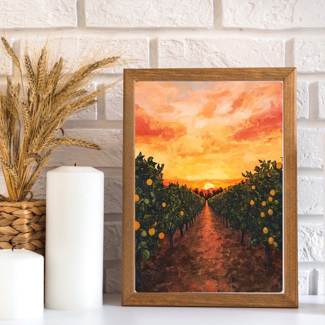 Citrus Orchard Sunset Painting Orange Grove Art Sunset Landscape Print Fruit Tree Artwork Golden Hour Orchard Decor - Image 2
