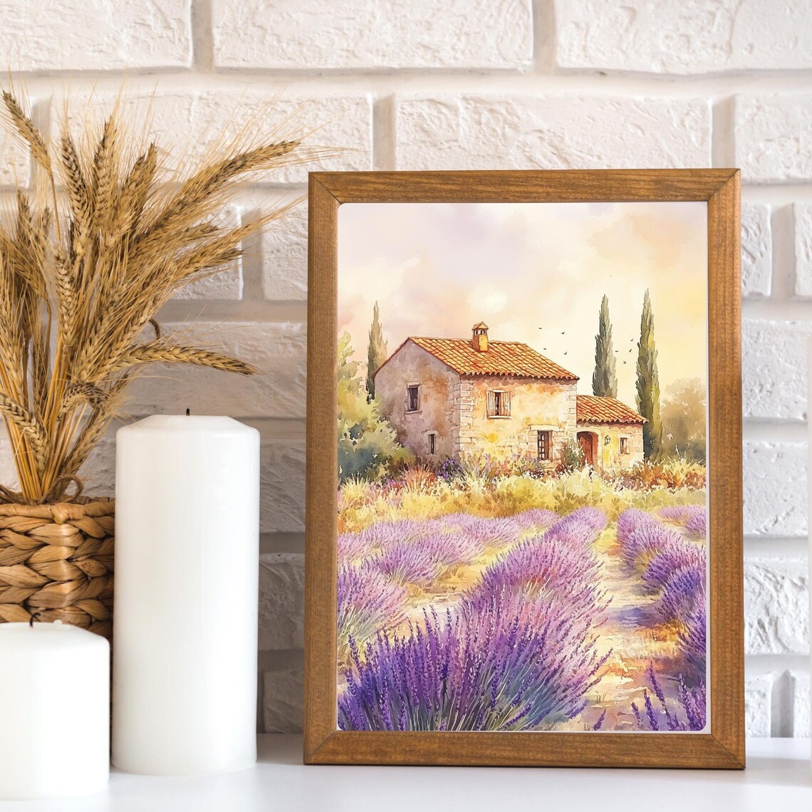 Lavender Field Stone Farmhouse French Countryside Watercolor Poster - Image 3