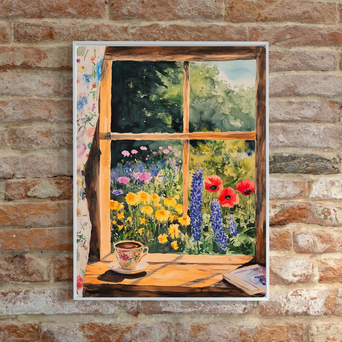 Flower Garden Window with a Coffee Cup and an Open Book Print - Image 6