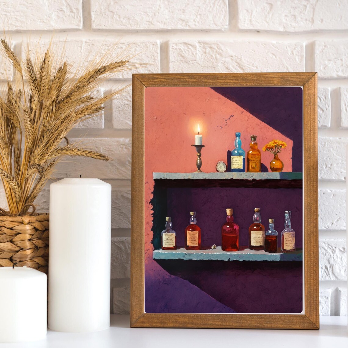 Mezcal Bar Still Life Candlelight Spirit Bottles Painting Poster - Image 2