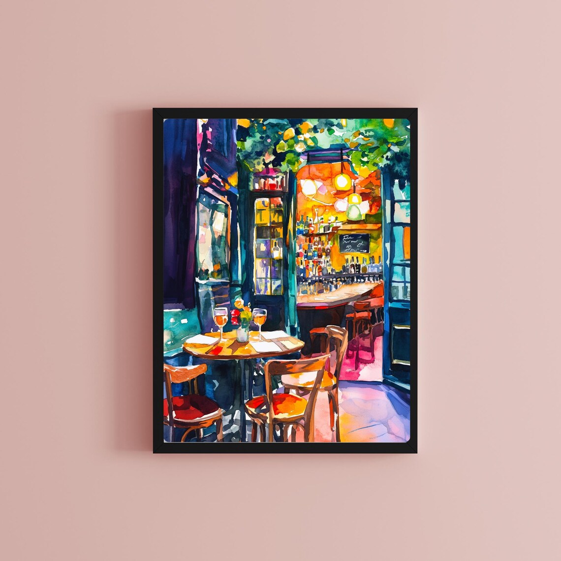 Paris Cafe Watercolor Art Print, French Bistro Scene - Image 2