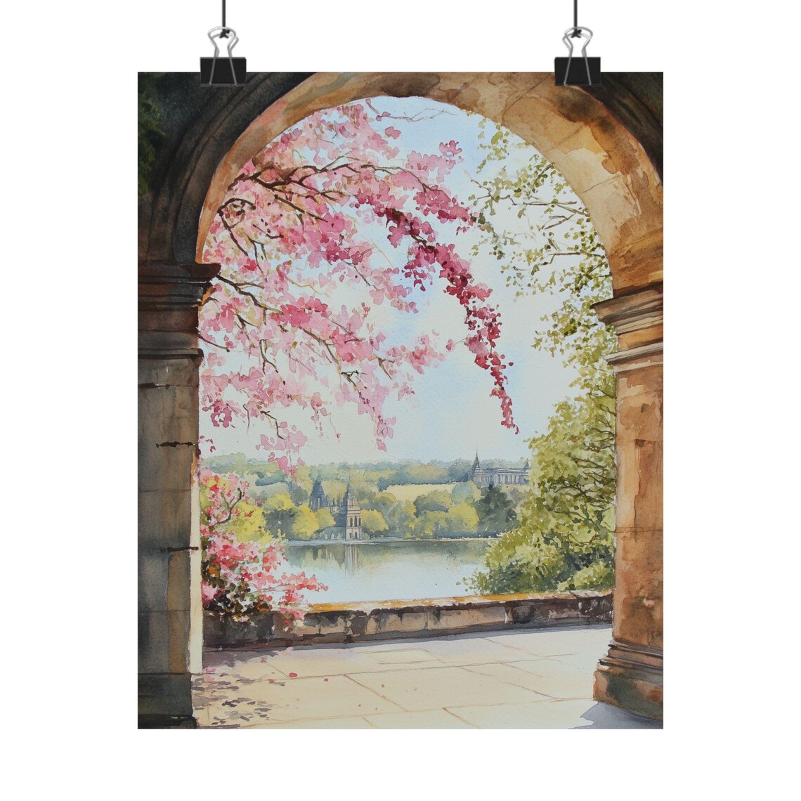 Stourhead Gardens Watercolor Travel Poster, Wiltshire