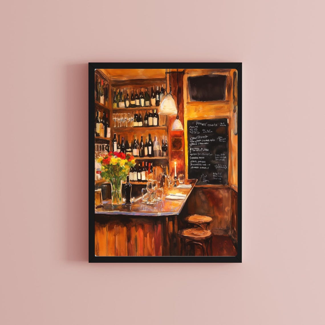 Parisian Wine Bar with a Candlelit Counter and Menu Art Print - Image 2