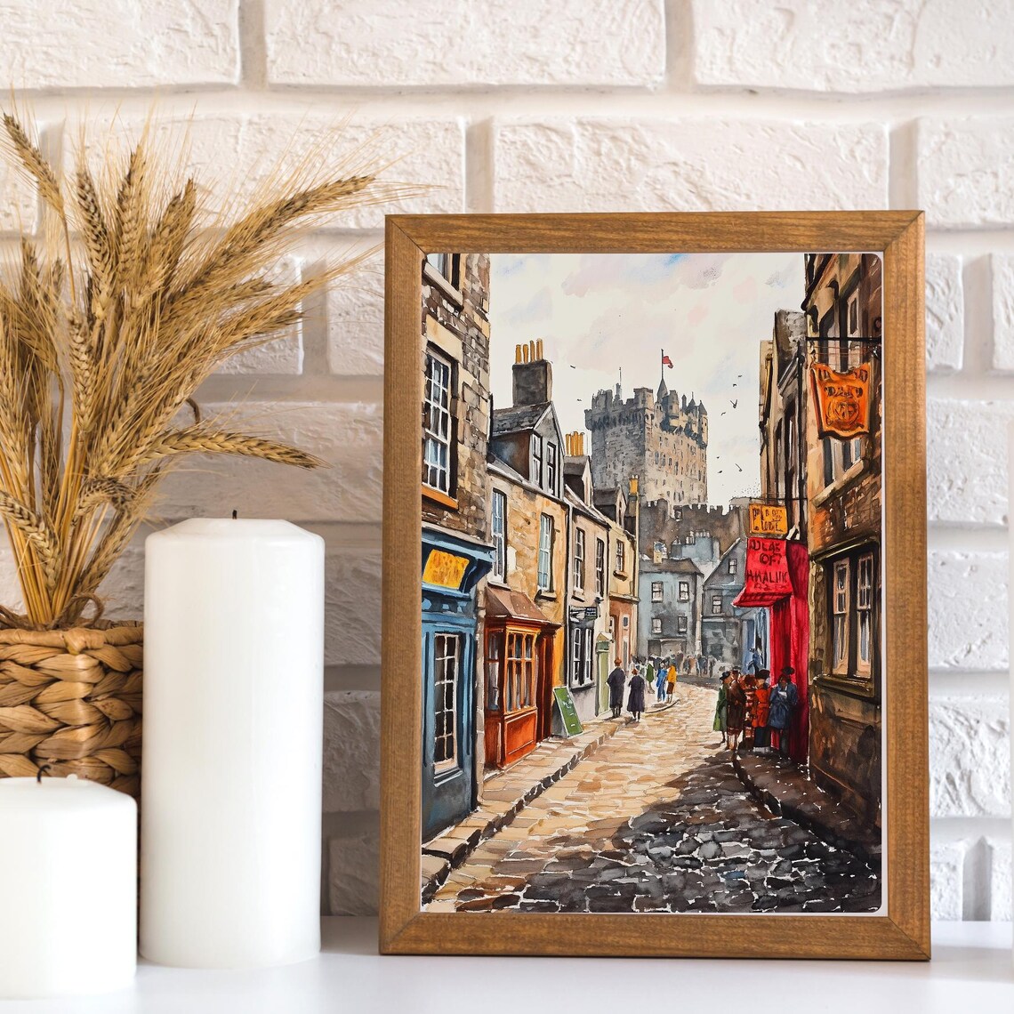 Edinburgh Scottish Street Scene Travel Poster, Scotland - Image 3